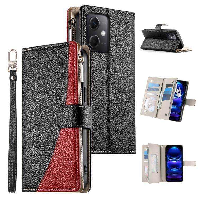 Stitching Multi-card Zipper Wallet Leather Phone Case with Short Strap, For Redmi K70E / Xiaomi Poco X6 Pro, For Redmi Note 13 Pro / Xiaomi Poco X6, For Redmi Note 13 5G Global, For Redmi Note 13 Pro+ Global, For Redmi 12 4G / 5G / Note 12R            ...