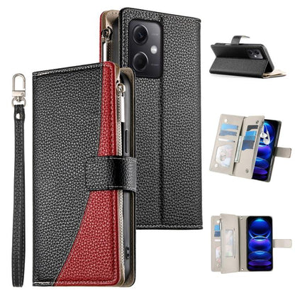 Stitching Multi-card Zipper Wallet Leather Phone Case with Short Strap, For Redmi K70E / Xiaomi Poco X6 Pro, For Redmi Note 13 Pro / Xiaomi Poco X6, For Redmi Note 13 5G Global, For Redmi Note 13 Pro+ Global, For Redmi 12 4G / 5G / Note 12R            ...