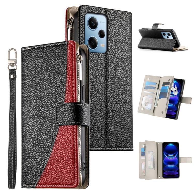 Stitching Multi-card Zipper Wallet Leather Phone Case with Short Strap, For Redmi K70E / Xiaomi Poco X6 Pro, For Redmi Note 13 Pro / Xiaomi Poco X6, For Redmi Note 13 5G Global, For Redmi Note 13 Pro+ Global, For Redmi 12 4G / 5G / Note 12R            ...