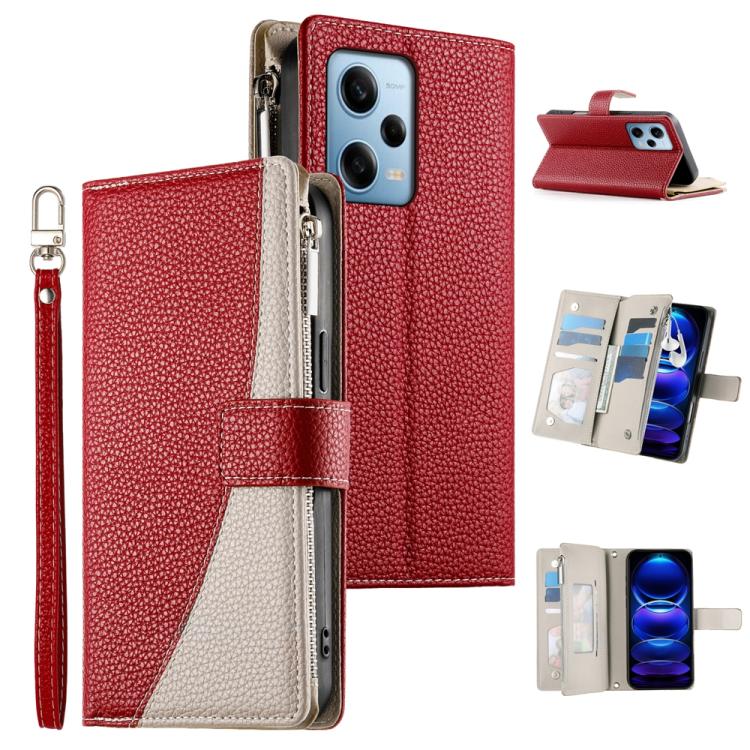 Stitching Multi-card Zipper Wallet Leather Phone Case with Short Strap, For Redmi K70E / Xiaomi Poco X6 Pro, For Redmi Note 13 Pro / Xiaomi Poco X6, For Redmi Note 13 5G Global, For Redmi Note 13 Pro+ Global, For Redmi 12 4G / 5G / Note 12R            ...