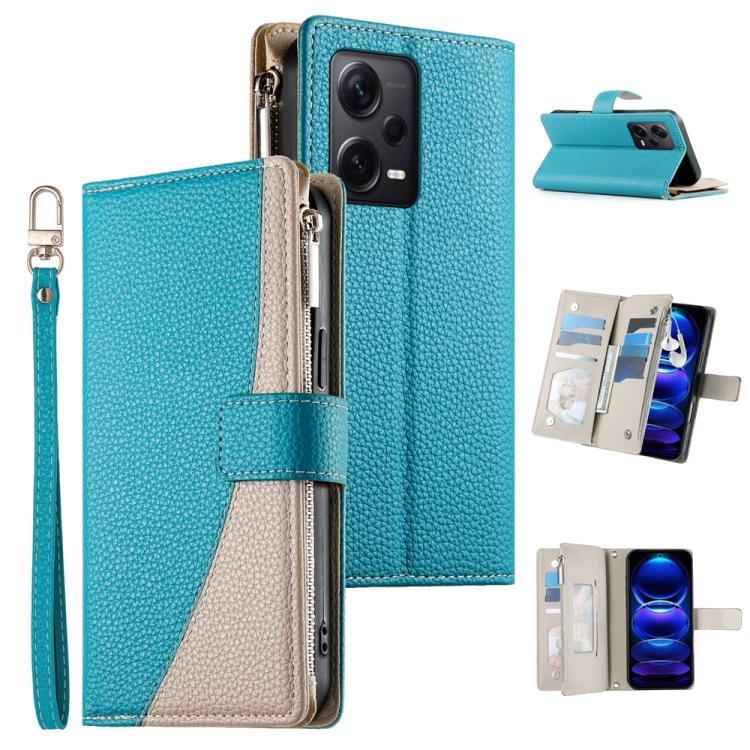 Stitching Multi-card Zipper Wallet Leather Phone Case with Short Strap, For Redmi K70E / Xiaomi Poco X6 Pro, For Redmi Note 13 Pro / Xiaomi Poco X6, For Redmi Note 13 5G Global, For Redmi Note 13 Pro+ Global, For Redmi 12 4G / 5G / Note 12R            ...