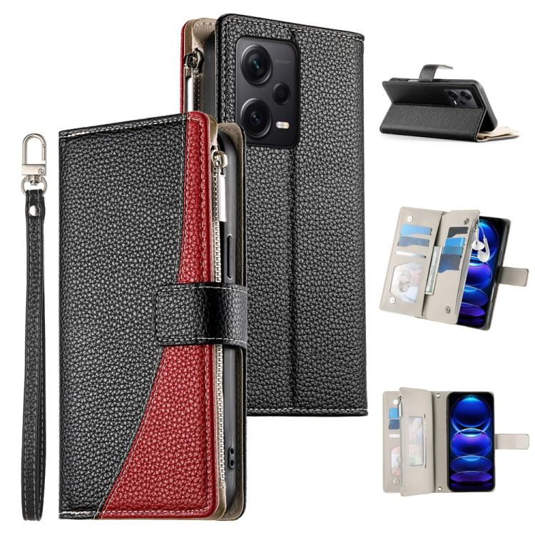 Stitching Multi-card Zipper Wallet Leather Phone Case with Short Strap, For Redmi K70E / Xiaomi Poco X6 Pro, For Redmi Note 13 Pro / Xiaomi Poco X6, For Redmi Note 13 5G Global, For Redmi Note 13 Pro+ Global, For Redmi 12 4G / 5G / Note 12R            ...