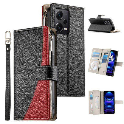Stitching Multi-card Zipper Wallet Leather Phone Case with Short Strap, For Redmi K70E / Xiaomi Poco X6 Pro, For Redmi Note 13 Pro / Xiaomi Poco X6, For Redmi Note 13 5G Global, For Redmi Note 13 Pro+ Global, For Redmi 12 4G / 5G / Note 12R            ...