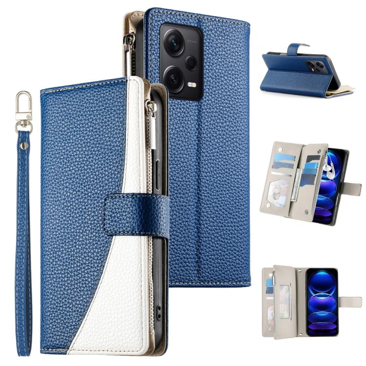 Stitching Multi-card Zipper Wallet Leather Phone Case with Short Strap, For Redmi K70E / Xiaomi Poco X6 Pro, For Redmi Note 13 Pro / Xiaomi Poco X6, For Redmi Note 13 5G Global, For Redmi Note 13 Pro+ Global, For Redmi 12 4G / 5G / Note 12R            ...