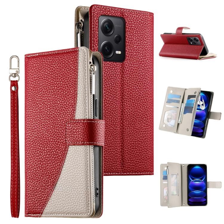 Stitching Multi-card Zipper Wallet Leather Phone Case with Short Strap, For Redmi K70E / Xiaomi Poco X6 Pro, For Redmi Note 13 Pro / Xiaomi Poco X6, For Redmi Note 13 5G Global, For Redmi Note 13 Pro+ Global, For Redmi 12 4G / 5G / Note 12R            ...