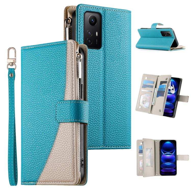 Stitching Multi-card Zipper Wallet Leather Phone Case with Short Strap, For Redmi K70E / Xiaomi Poco X6 Pro, For Redmi Note 13 Pro / Xiaomi Poco X6, For Redmi Note 13 5G Global, For Redmi Note 13 Pro+ Global, For Redmi 12 4G / 5G / Note 12R            ...