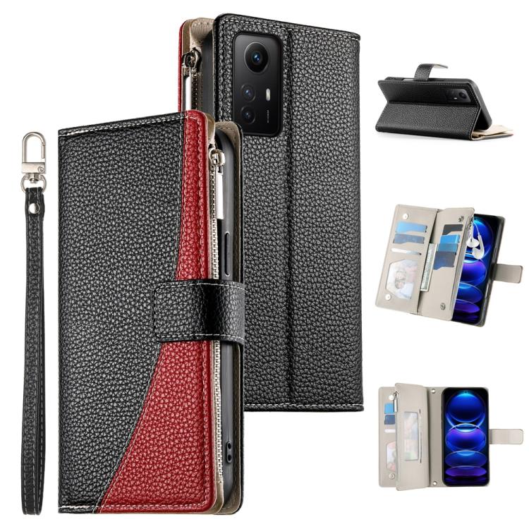 Stitching Multi-card Zipper Wallet Leather Phone Case with Short Strap, For Redmi K70E / Xiaomi Poco X6 Pro, For Redmi Note 13 Pro / Xiaomi Poco X6, For Redmi Note 13 5G Global, For Redmi Note 13 Pro+ Global, For Redmi 12 4G / 5G / Note 12R            ...