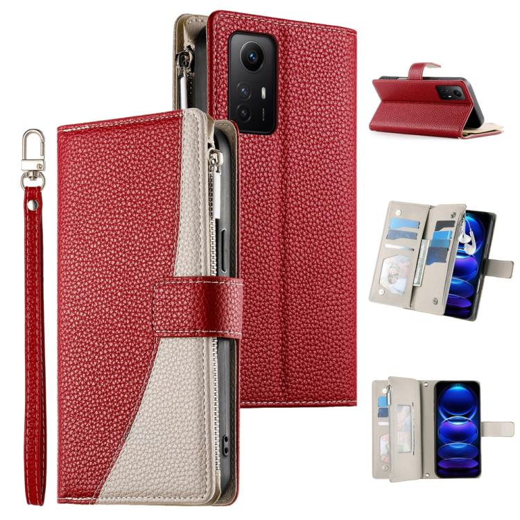 Stitching Multi-card Zipper Wallet Leather Phone Case with Short Strap, For Redmi K70E / Xiaomi Poco X6 Pro, For Redmi Note 13 Pro / Xiaomi Poco X6, For Redmi Note 13 5G Global, For Redmi Note 13 Pro+ Global, For Redmi 12 4G / 5G / Note 12R            ...