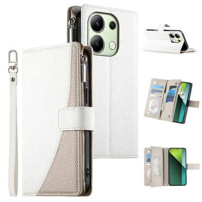 White textured leather zipper wallet phone case with short wrist strap and card slots