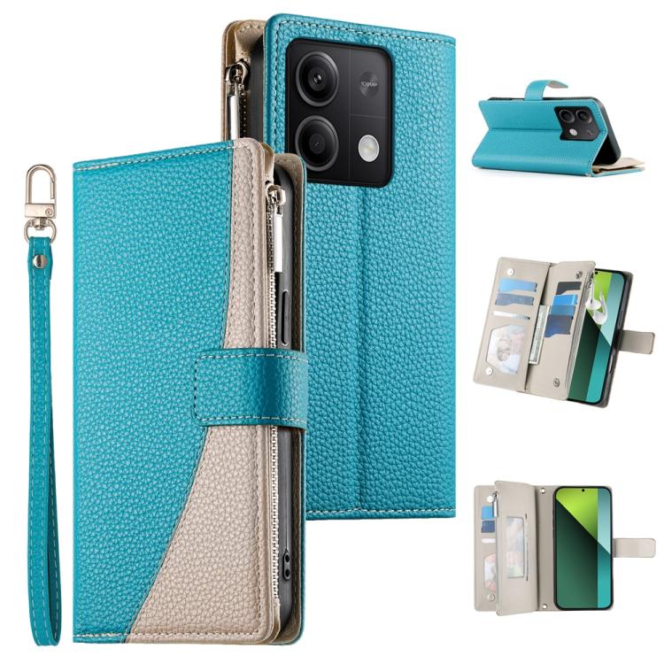 Stitching Multi-card Zipper Wallet Leather Phone Case with Short Strap, For Redmi K70E / Xiaomi Poco X6 Pro, For Redmi Note 13 Pro / Xiaomi Poco X6, For Redmi Note 13 5G Global, For Redmi Note 13 Pro+ Global, For Redmi 12 4G / 5G / Note 12R            ...