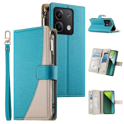 Stitching Multi-card Zipper Wallet Leather Phone Case with Short Strap, For Redmi K70E / Xiaomi Poco X6 Pro, For Redmi Note 13 Pro / Xiaomi Poco X6, For Redmi Note 13 5G Global, For Redmi Note 13 Pro+ Global, For Redmi 12 4G / 5G / Note 12R            ...