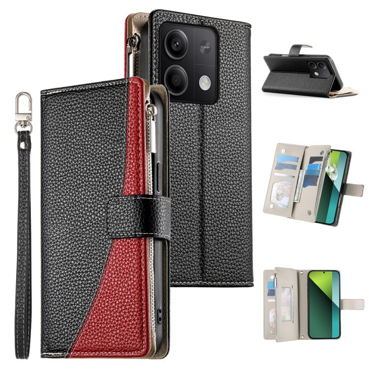Stitching Multi-card Zipper Wallet Leather Phone Case with Short Strap, For Redmi K70E / Xiaomi Poco X6 Pro, For Redmi Note 13 Pro / Xiaomi Poco X6, For Redmi Note 13 5G Global, For Redmi Note 13 Pro+ Global, For Redmi 12 4G / 5G / Note 12R            ...