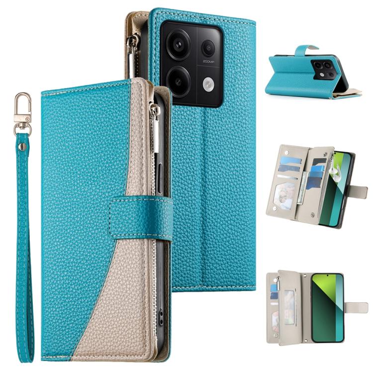Stitching Multi-card Zipper Wallet Leather Phone Case with Short Strap, For Redmi K70E / Xiaomi Poco X6 Pro, For Redmi Note 13 Pro / Xiaomi Poco X6, For Redmi Note 13 5G Global, For Redmi Note 13 Pro+ Global, For Redmi 12 4G / 5G / Note 12R            ...