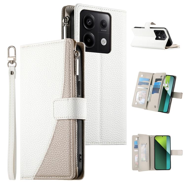 Stitching Multi-card Zipper Wallet Leather Phone Case with Short Strap, For Redmi K70E / Xiaomi Poco X6 Pro, For Redmi Note 13 Pro / Xiaomi Poco X6, For Redmi Note 13 5G Global, For Redmi Note 13 Pro+ Global, For Redmi 12 4G / 5G / Note 12R            ...