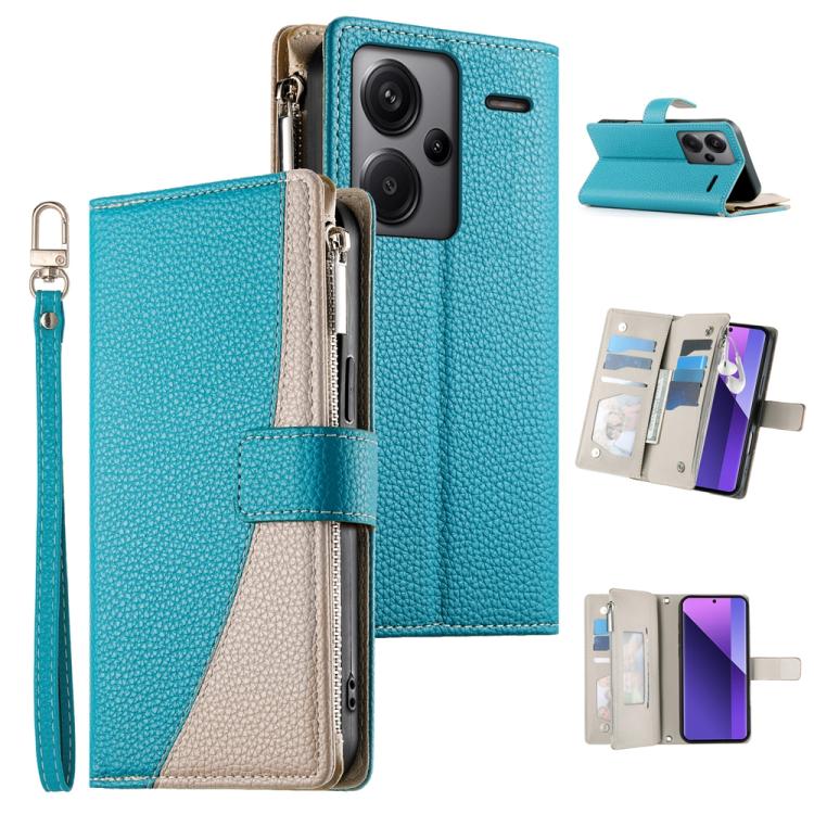 Stitching Multi-card Zipper Wallet Leather Phone Case with Short Strap, For Redmi K70E / Xiaomi Poco X6 Pro, For Redmi Note 13 Pro / Xiaomi Poco X6, For Redmi Note 13 5G Global, For Redmi Note 13 Pro+ Global, For Redmi 12 4G / 5G / Note 12R            ...