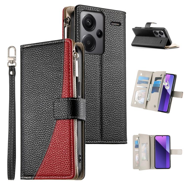 Stitching Multi-card Zipper Wallet Leather Phone Case with Short Strap, For Redmi K70E / Xiaomi Poco X6 Pro, For Redmi Note 13 Pro / Xiaomi Poco X6, For Redmi Note 13 5G Global, For Redmi Note 13 Pro+ Global, For Redmi 12 4G / 5G / Note 12R            ...