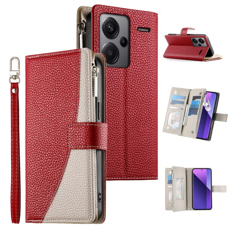 Stitching Multi-card Zipper Wallet Leather Phone Case with Short Strap, For Redmi K70E / Xiaomi Poco X6 Pro, For Redmi Note 13 Pro / Xiaomi Poco X6, For Redmi Note 13 5G Global, For Redmi Note 13 Pro+ Global, For Redmi 12 4G / 5G / Note 12R            ...
