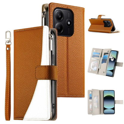 Tan leather zipper wallet phone case with short strap and card holder