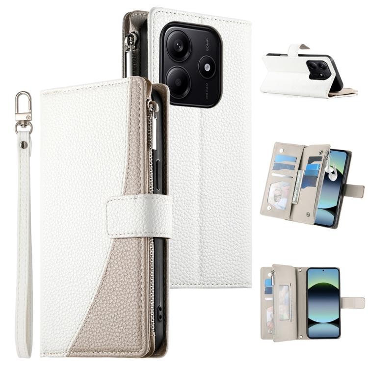 White leather zipper wallet phone case with short strap and card holder