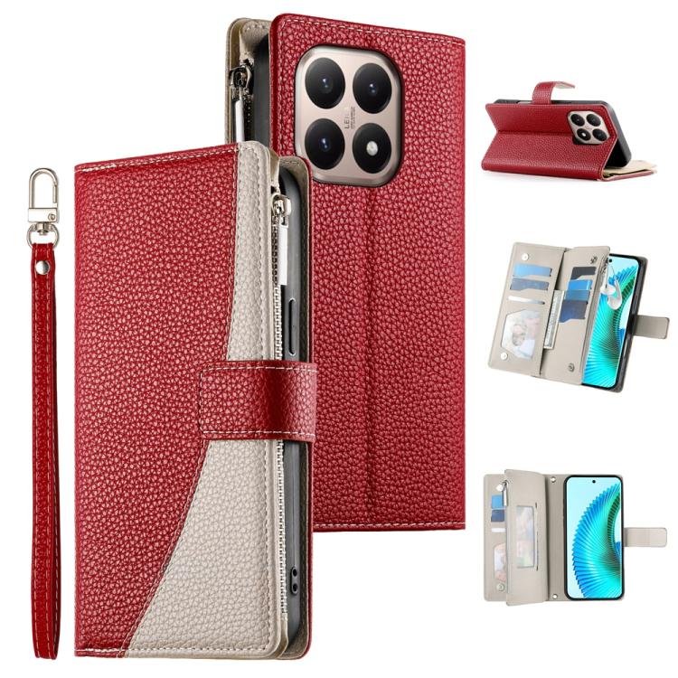 Stitching Multi-card Zipper Wallet Leather Phone Case with Short Strap, For Redmi A7 Pro 4G / 5G 171mm / Poco C85x 5G, For Redmi 15a 5G, For Redmi Turbo 5 Max 5G / Poco X8 Pro Max 5G, For Redmi Note 15 Pro+ 5G 163.3mm / Poco M8 Pro 5G                  ...