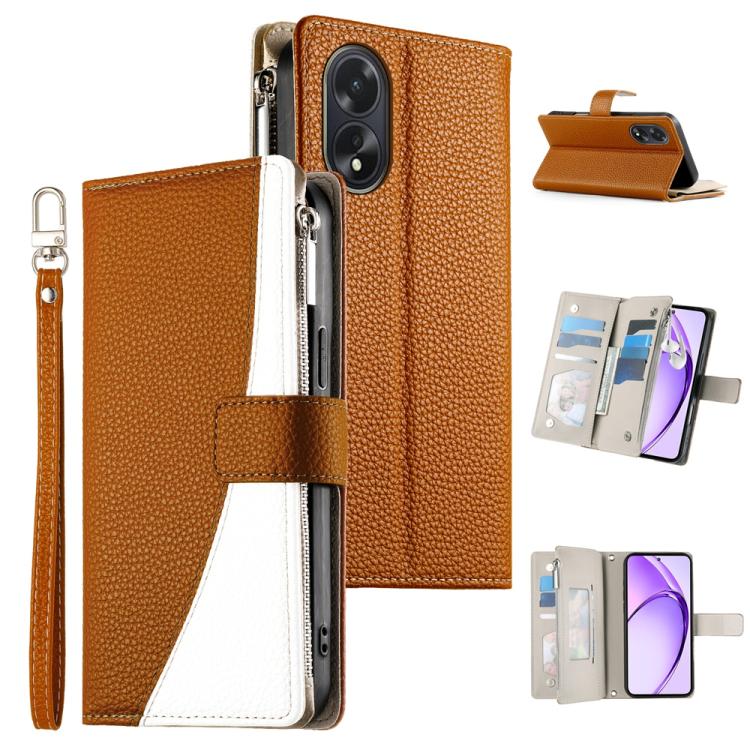 Stitching Multi-card Zipper Wallet Leather Phone Case with Short Strap, For OPPO Reno11 F / F25 Pro India, For OPPO Reno11 Global, For OPPO Reno11 Pro Global, For OPPO A18 / A38 Global, For OPPO A58 4G Global, For OPPO Reno10 / Reno10 Pro Global       ...