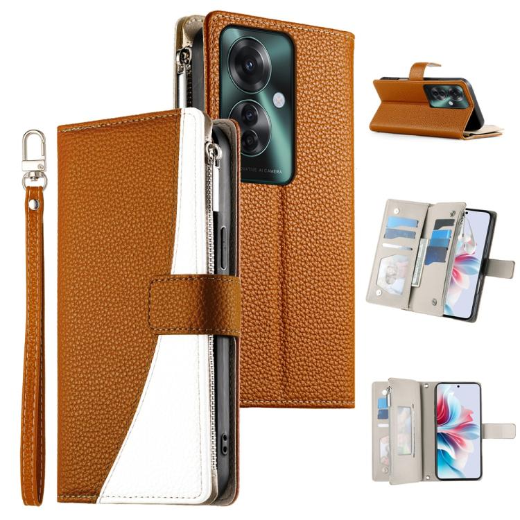 Stitching Multi-card Zipper Wallet Leather Phone Case with Short Strap, For OPPO Reno11 F / F25 Pro India, For OPPO Reno11 Global, For OPPO Reno11 Pro Global, For OPPO A18 / A38 Global, For OPPO A58 4G Global, For OPPO Reno10 / Reno10 Pro Global       ...