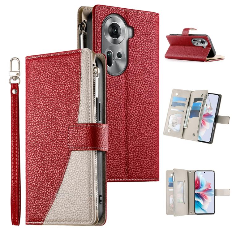 Stitching Multi-card Zipper Wallet Leather Phone Case with Short Strap, For OPPO Reno11 F / F25 Pro India, For OPPO Reno11 Global, For OPPO Reno11 Pro Global, For OPPO A18 / A38 Global, For OPPO A58 4G Global, For OPPO Reno10 / Reno10 Pro Global       ...