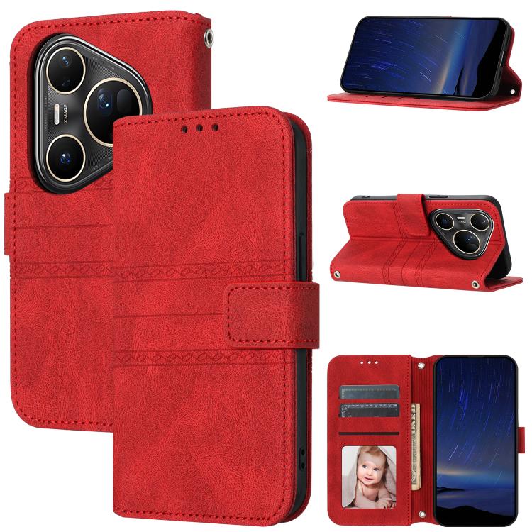 Embossed Stripes Skin Feel Leather Phone Case, For Huawei nova 15 Ultra, For Huawei nova 15 Pro, For Huawei Pura 80 Ultra 5G, For Huawei Pura 80 Pro 5G / 80 Pro+ 5G, For Huawei Pura 80 5G