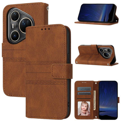 Embossed Stripes Skin Feel Leather Phone Case, For Huawei nova 15 Ultra, For Huawei nova 15 Pro, For Huawei Pura 80 Ultra 5G, For Huawei Pura 80 Pro 5G / 80 Pro+ 5G, For Huawei Pura 80 5G