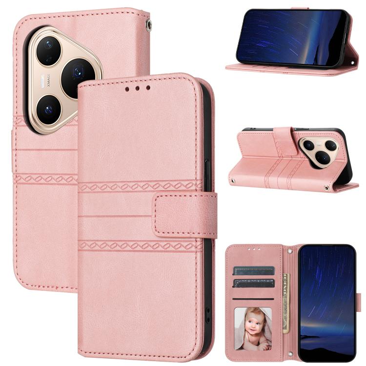 Embossed Stripes Skin Feel Leather Phone Case, For Huawei nova 15 Ultra, For Huawei nova 15 Pro, For Huawei Pura 80 Ultra 5G, For Huawei Pura 80 Pro 5G / 80 Pro+ 5G, For Huawei Pura 80 5G