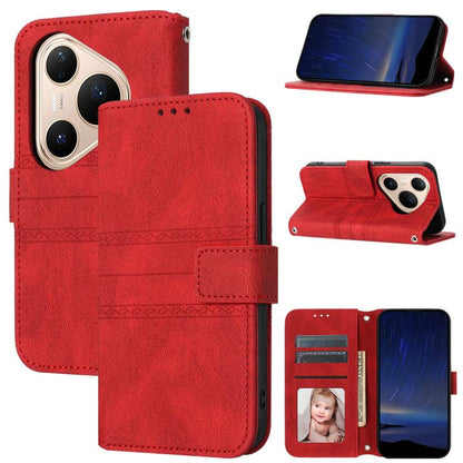 Embossed Stripes Skin Feel Leather Phone Case, For Huawei nova 15 Ultra, For Huawei nova 15 Pro, For Huawei Pura 80 Ultra 5G, For Huawei Pura 80 Pro 5G / 80 Pro+ 5G, For Huawei Pura 80 5G