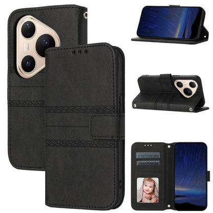 Embossed Stripes Skin Feel Leather Phone Case, For Huawei nova 15 Ultra, For Huawei nova 15 Pro, For Huawei Pura 80 Ultra 5G, For Huawei Pura 80 Pro 5G / 80 Pro+ 5G, For Huawei Pura 80 5G