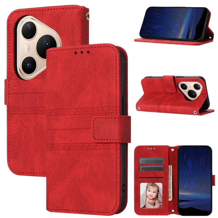 Embossed Stripes Skin Feel Leather Phone Case, For Huawei nova 15 Ultra, For Huawei nova 15 Pro, For Huawei Pura 80 Ultra 5G, For Huawei Pura 80 Pro 5G / 80 Pro+ 5G, For Huawei Pura 80 5G