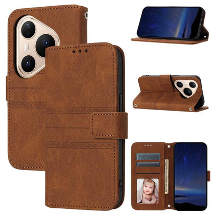 Embossed Stripes Skin Feel Leather Phone Case, For Huawei nova 15 Ultra, For Huawei nova 15 Pro, For Huawei Pura 80 Ultra 5G, For Huawei Pura 80 Pro 5G / 80 Pro+ 5G, For Huawei Pura 80 5G