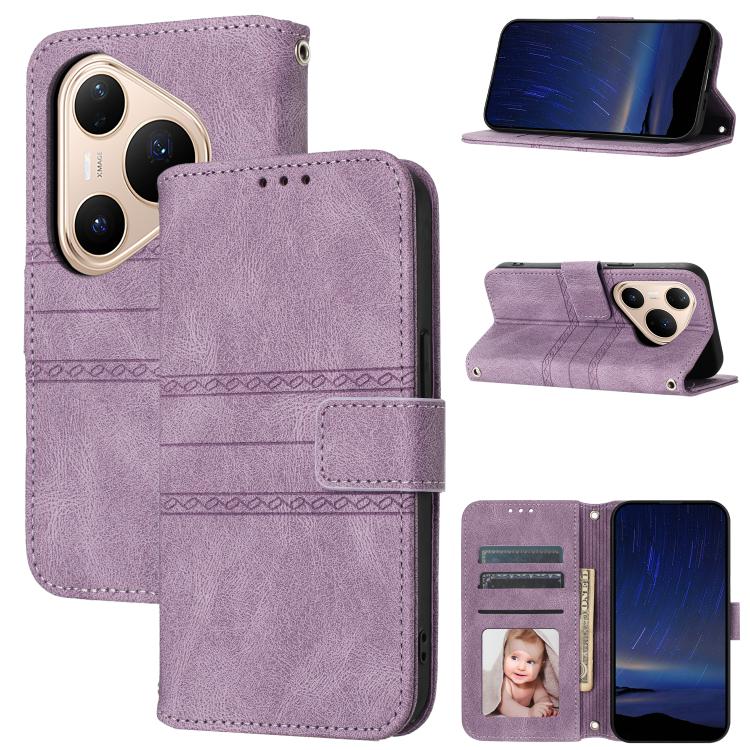 Embossed Stripes Skin Feel Leather Phone Case, For Huawei nova 15 Ultra, For Huawei nova 15 Pro, For Huawei Pura 80 Ultra 5G, For Huawei Pura 80 Pro 5G / 80 Pro+ 5G, For Huawei Pura 80 5G