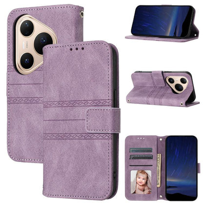 Embossed Stripes Skin Feel Leather Phone Case, For Huawei nova 15 Ultra, For Huawei nova 15 Pro, For Huawei Pura 80 Ultra 5G, For Huawei Pura 80 Pro 5G / 80 Pro+ 5G, For Huawei Pura 80 5G