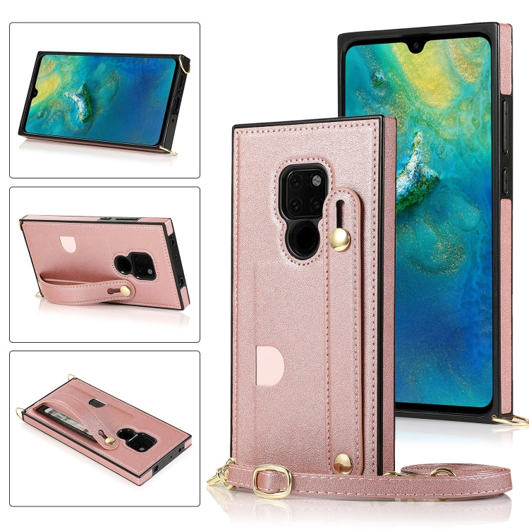 Rose gold shockproof wrist-strap phone case with crossbody lanyard and card slot holder