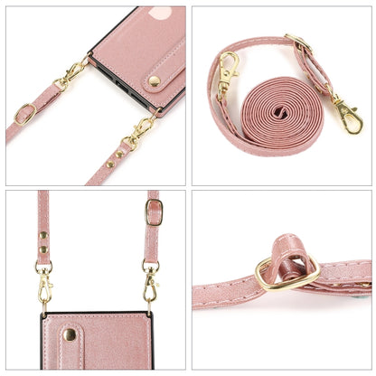 Rose gold wrist strap and lanyard set for phone case, with metal rings and clasp