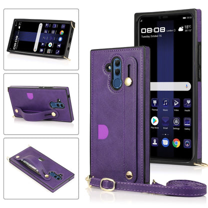 Purple flip phone case with wrist strap, crossbody lanyard, and camera protection