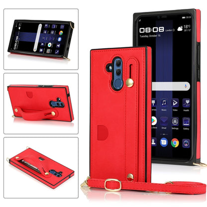 Red flip phone case with wrist strap, crossbody lanyard, and camera protection