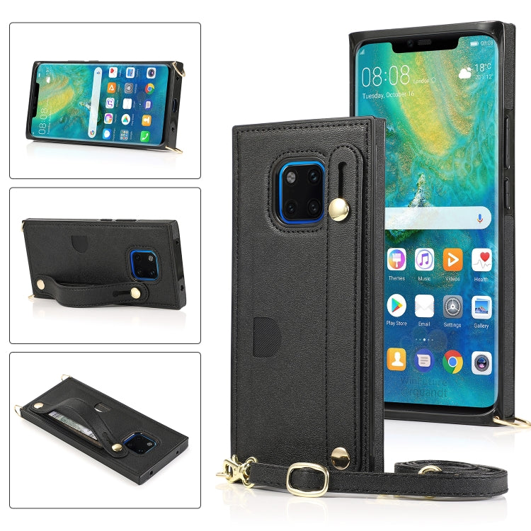 Black flip phone case with wrist strap, crossbody lanyard, and card holder