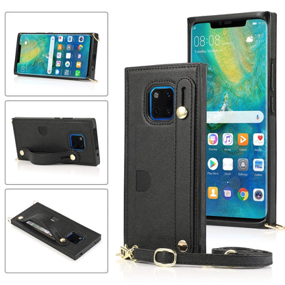 Black flip phone case with wrist strap, crossbody lanyard, and card holder