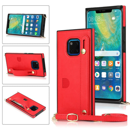 Red PU/TPU phone case with wrist strap, crossbody lanyard, and card slot