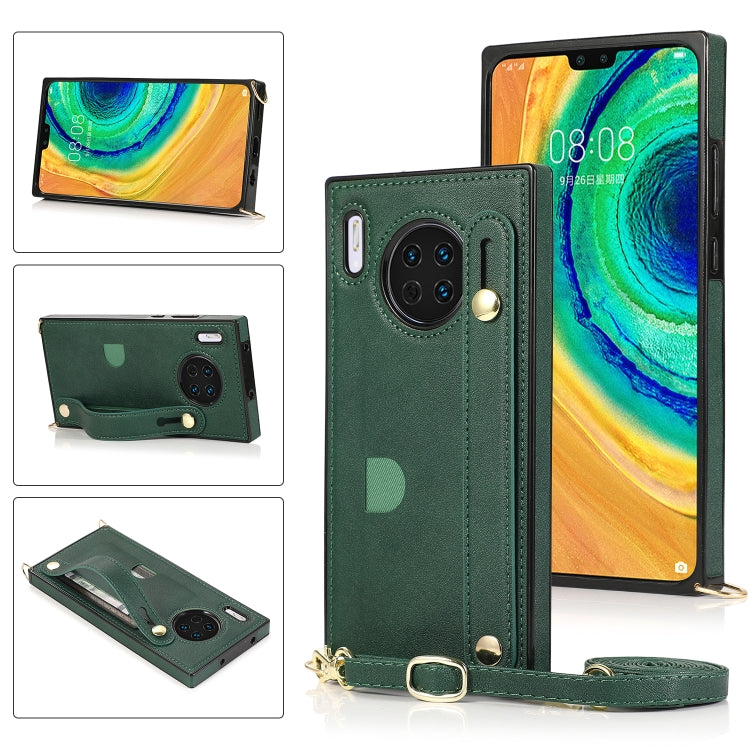 Green PU/TPU phone case with wrist strap, crossbody lanyard, and card slot