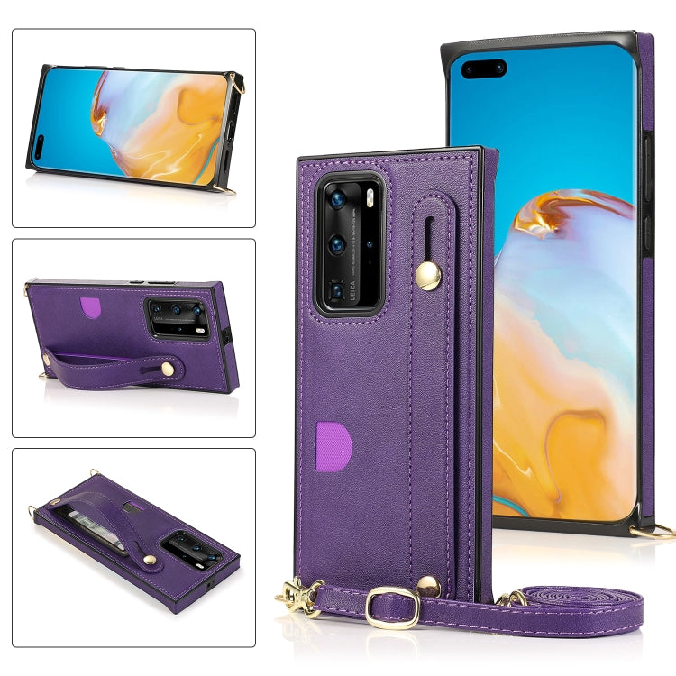 Purple PU+TPU wrist strap phone case with crossbody lanyard and card slot
