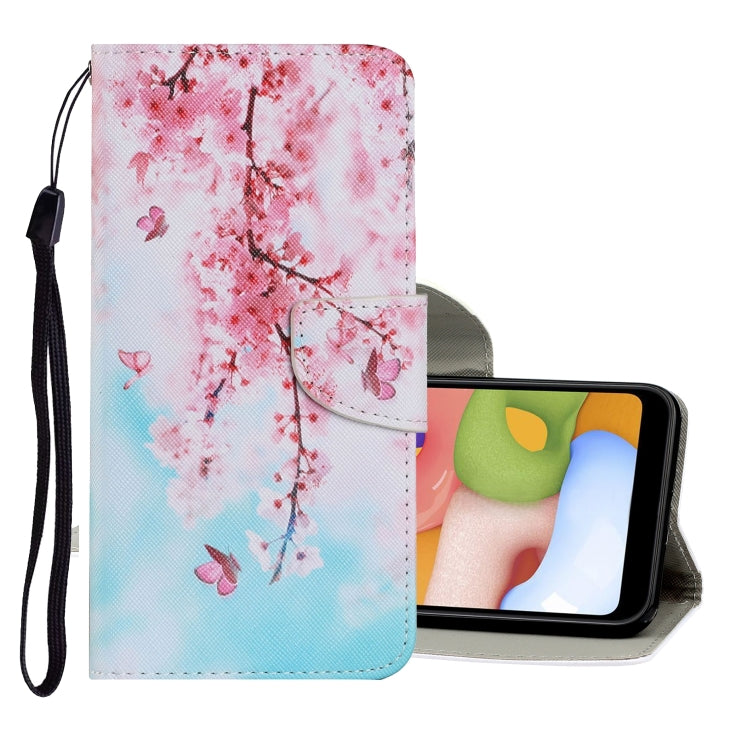PU leather flip phone wallet case with pink cherry blossoms pattern, card holder, lanyard