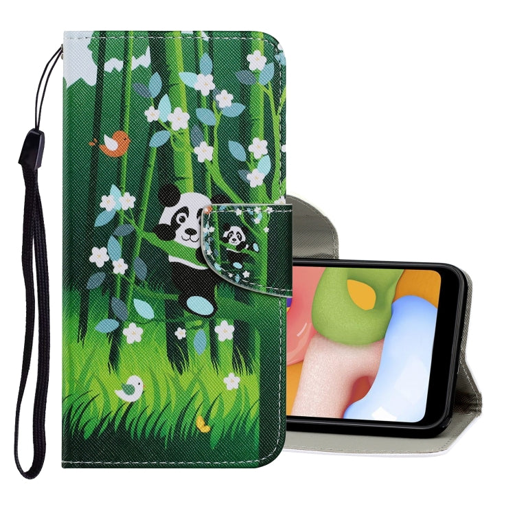 Flip PU leather phone wallet case with green bamboo and panda print, card slot, strap.
