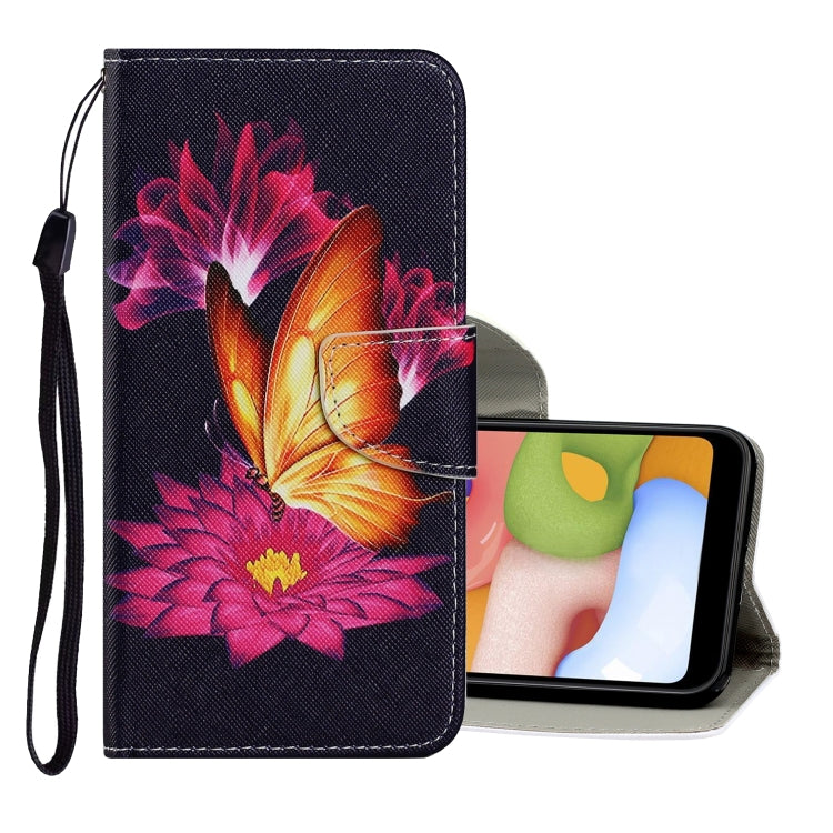 Flip PU leather phone wallet case with colorful flower butterfly art, card slot, strap.
