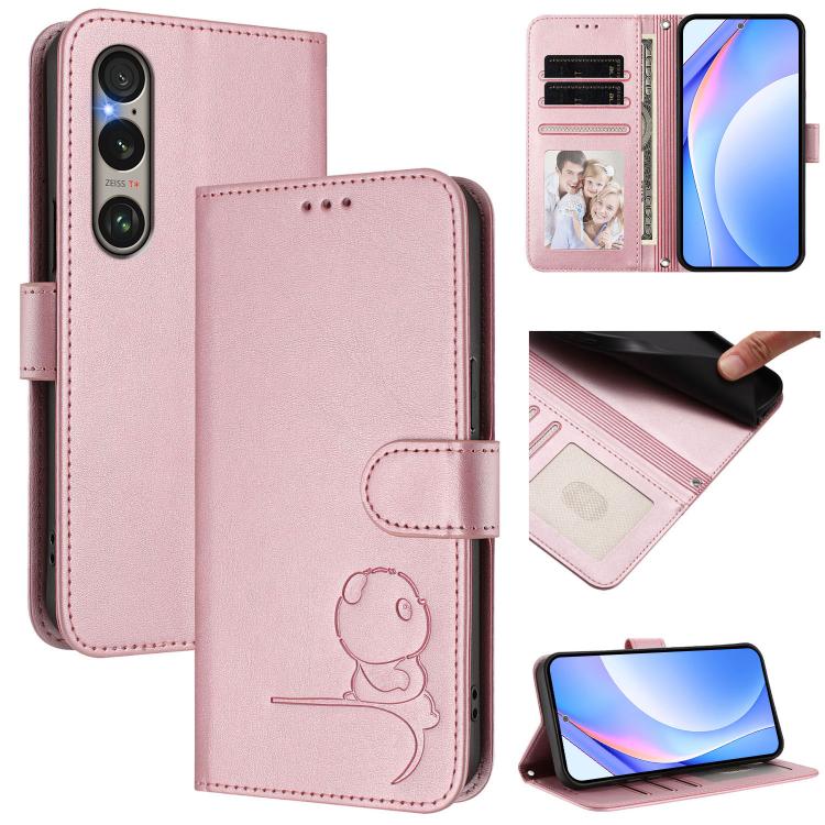Litter Panda Embossing RFID Leather Phone Case with Lanyard, For Sony Xperia 1 VIII, For Sony Xperia 10 VII, For Sony Xperia 1 VII, For Sony Xperia 10 VI, For Sony Xperia 1 VI, For Sony Xperia 5 VI, For Sony Xperia 5 V, For Sony Xperia 1 V             ...