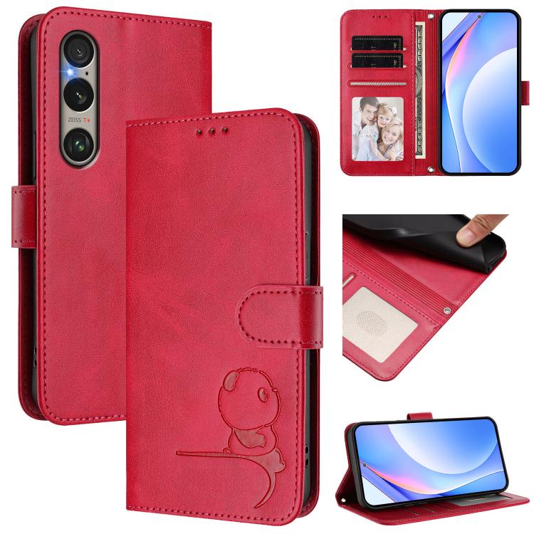 Litter Panda Embossing RFID Leather Phone Case with Lanyard, For Sony Xperia 1 VIII, For Sony Xperia 10 VII, For Sony Xperia 1 VII, For Sony Xperia 10 VI, For Sony Xperia 1 VI, For Sony Xperia 5 VI, For Sony Xperia 5 V, For Sony Xperia 1 V             ...